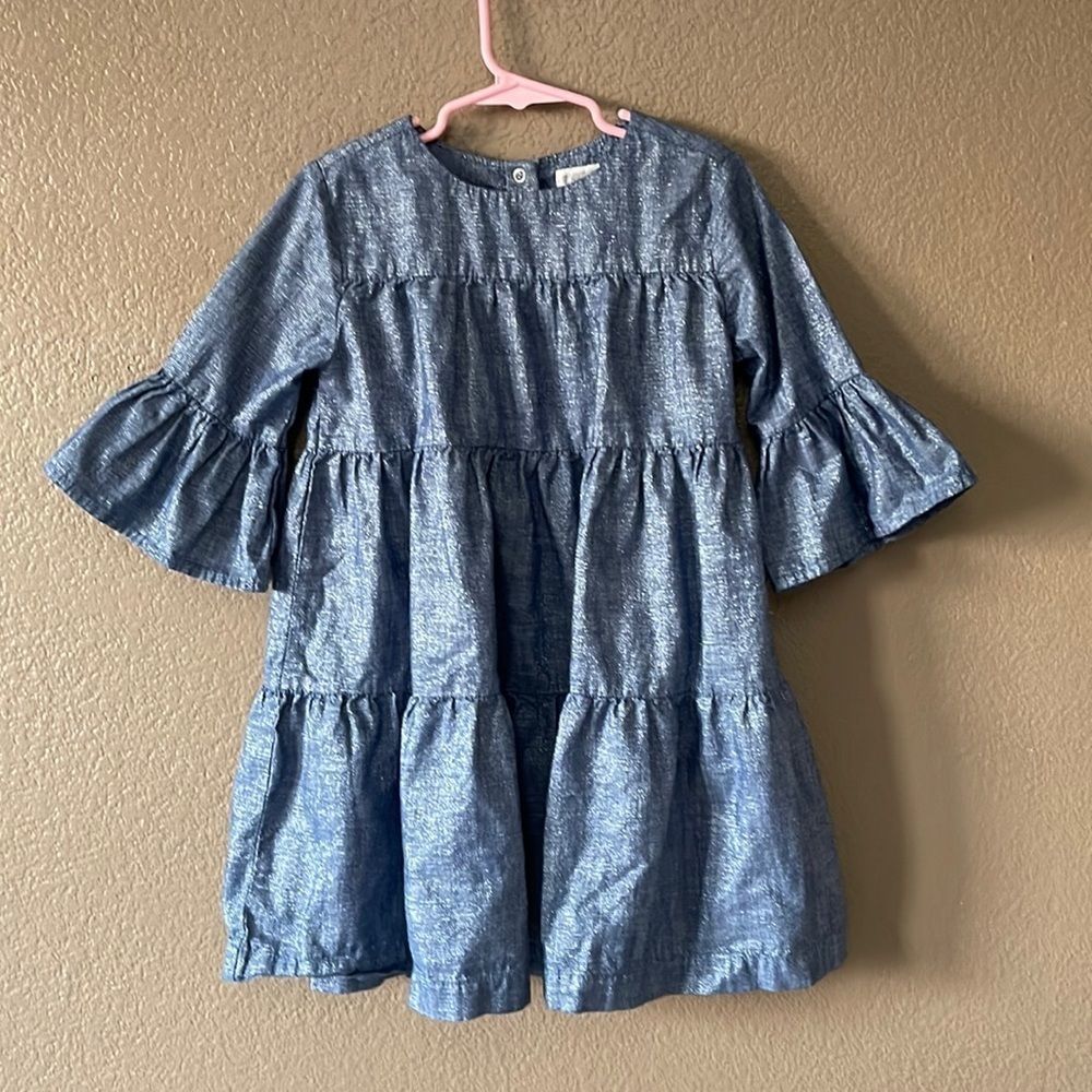 Gymboree Girls Sparkle Chambray Blue Tiered Ruffle 3/4 Sleeve Dress Sz 6